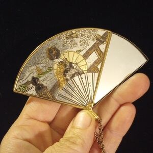 Japanese Fan Necklace Marked YKK, G.F. Chain